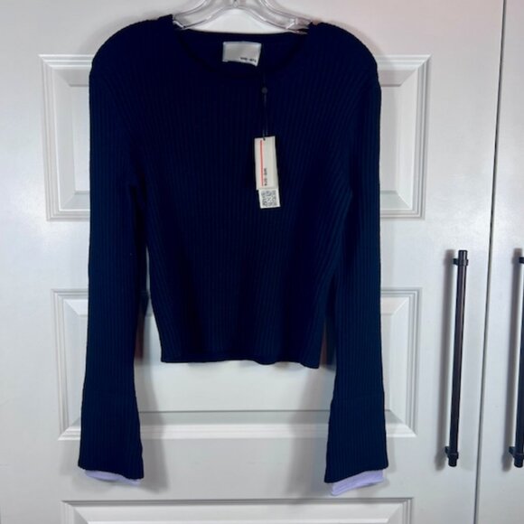 we-ar4 The Mercer Knit Navy Ribbed Crewneck Sweater Size L NWT - Picture 2 of 8